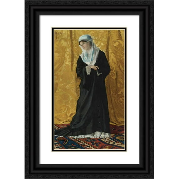 Osman Hamdi Bey 16x24 Black Ornate Framed Double Matted Museum Art Print Titled: A Lady of Constantinople (1881)