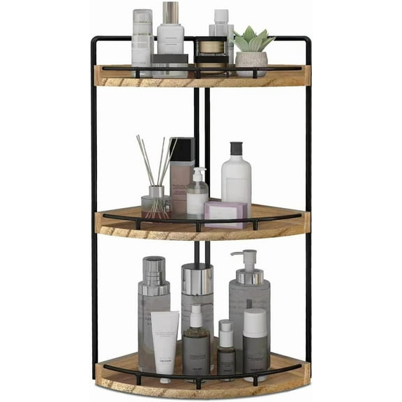Osmanthus 3-Tier Corner Bathroom Organizer Countertop for Storage,Vanity Tray,Wood Counter Organizer for Kitchen,Bathroom,Dresser (Rustic Brown)