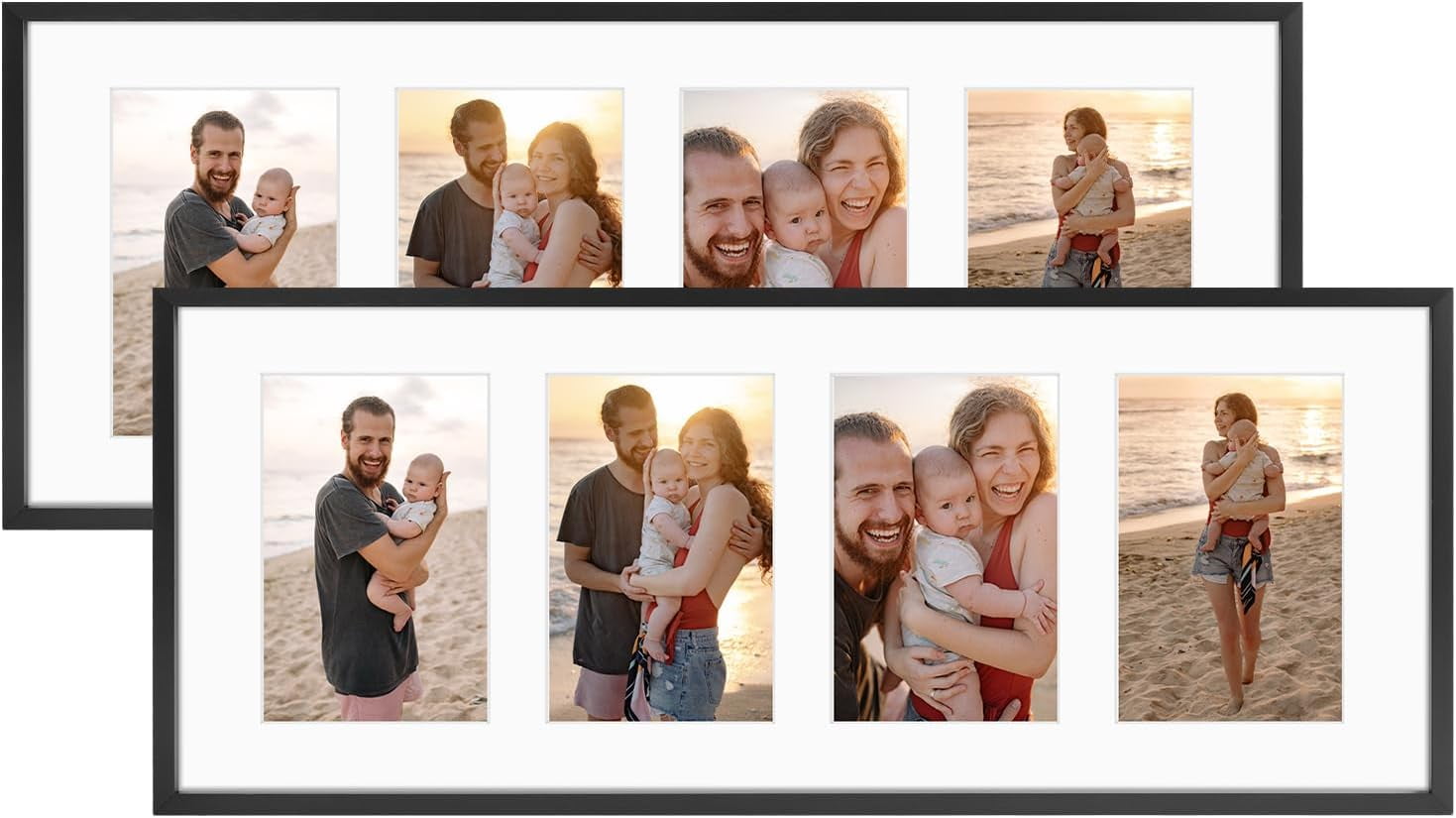 Frametory 7x14 Aluminum Collage Picture Frame - Holds Three 4x6 Photos, Real Glass, Wall Mount