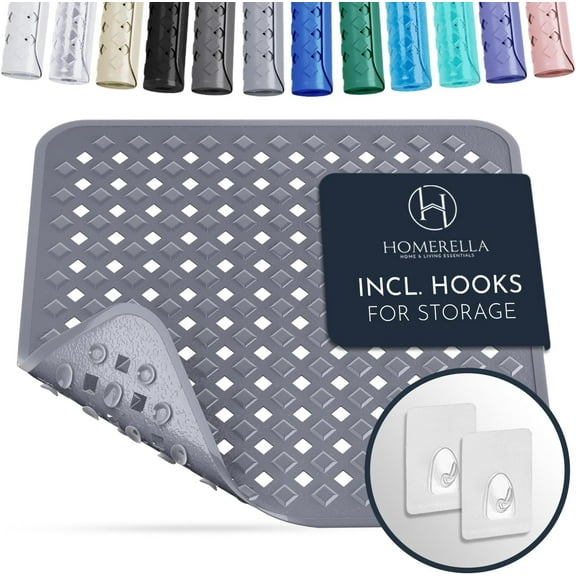 Osmanthus Anti Slip Shower Mat | Anti Mold Non Slip Bathtub Mat for Inside Shower | Square Floor Shower Mat 21 x 21 inch with Suction Cups for Grip & Hooks Hanging and Quick Drying | Machine Washable