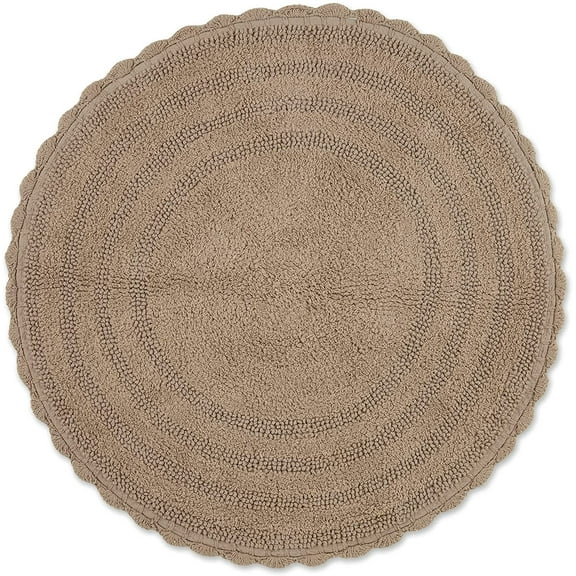 Osmanthus Crochet Collection Reversible Bath Mat, Round, 27.5" Diameter, Stone