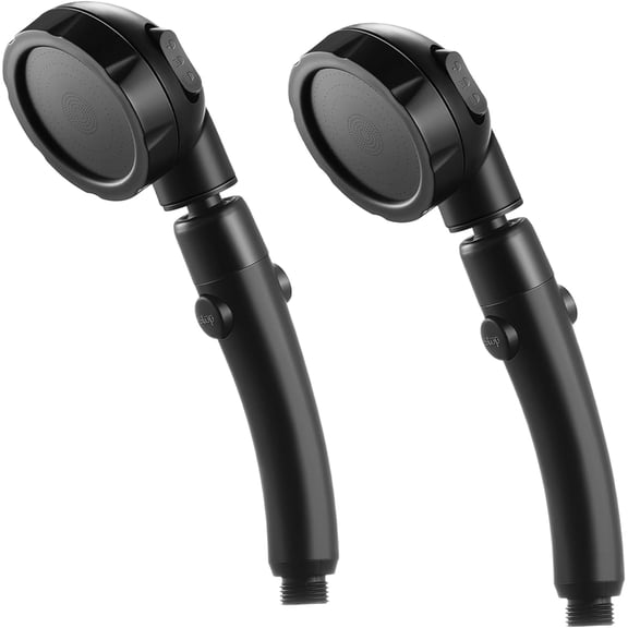 Osmanthus High Pressure Shower Head, 3-Settings Handheld Showerhead with ON/Off Full Shutoff Push Button and Switch to Control Flow, Angle-Adjustable Water Saving(Matte Black, 2Pack)