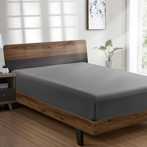 Osmanthus King Fitted Sheet Only - Hotel Quality Fitted Sheet King Size - Ultra Soft & Breathable - Brushed Microfiber - Deep Pocket - Cooling Fitted Sheets for King Size Bed (Dark Grey)