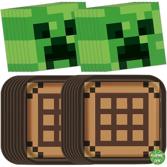 Osmanthus Minecraft Birthday Decorations | Minecraft Plates and Napkins Party Decorations | Serves 16 Guests | Officially Licensed