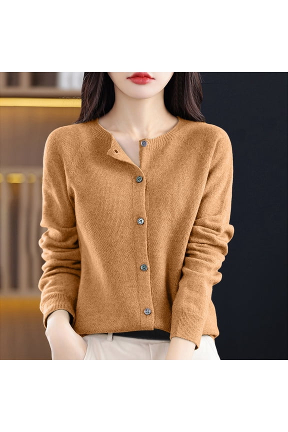 Osmanthus Needle Knitted Cardigan For Women In Autumn And Winter New Korean Round Neck Outerwear Base Sweater Solid Color Loose Jacket Sweater