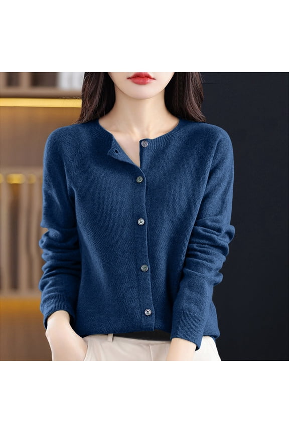 Osmanthus Needle Knitted Cardigan For Women In Autumn And Winter New Korean Round Neck Outerwear Base Sweater Solid Color Loose Jacket Sweater