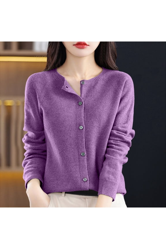 Osmanthus Needle Knitted Cardigan For Women In Autumn And Winter New Korean Round Neck Outerwear Base Sweater Solid Color Loose Jacket Sweater