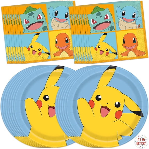 Osmanthus Plates and Napkins for 16 | Pokemon Birthday Decorations for Party | Officially Licensed