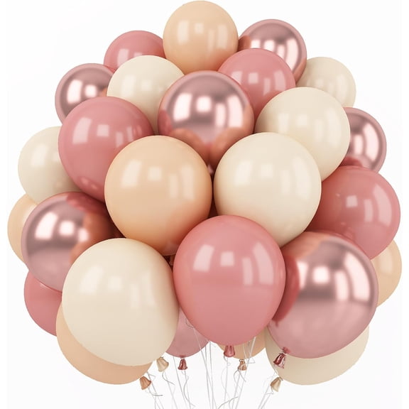 Osmanthus Retro Blush Pink Balloons, 60 Packs 12 Inch Dusty Pink Metallic Chrome Rose Gold White Sand Nude Balloons for Bridal Baby Shower Girls Boho Birthday Wedding Decorations Supplies Pink D-001