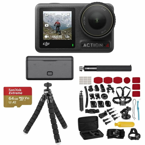 DJI Osmo Action 4 Camera Adventure Combo, Bundle with Froggi Extreme Sport Accessory Kit and 64GB microSDXC Memory Card