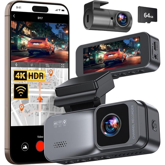Osmo Dashcam Pro 2.0 4k with Front and Rear Camera, GPS, Free 64GB Card, Dashcam with Parking Monitoring, 170 Wide Angle, Night Vsion & Parking Mode