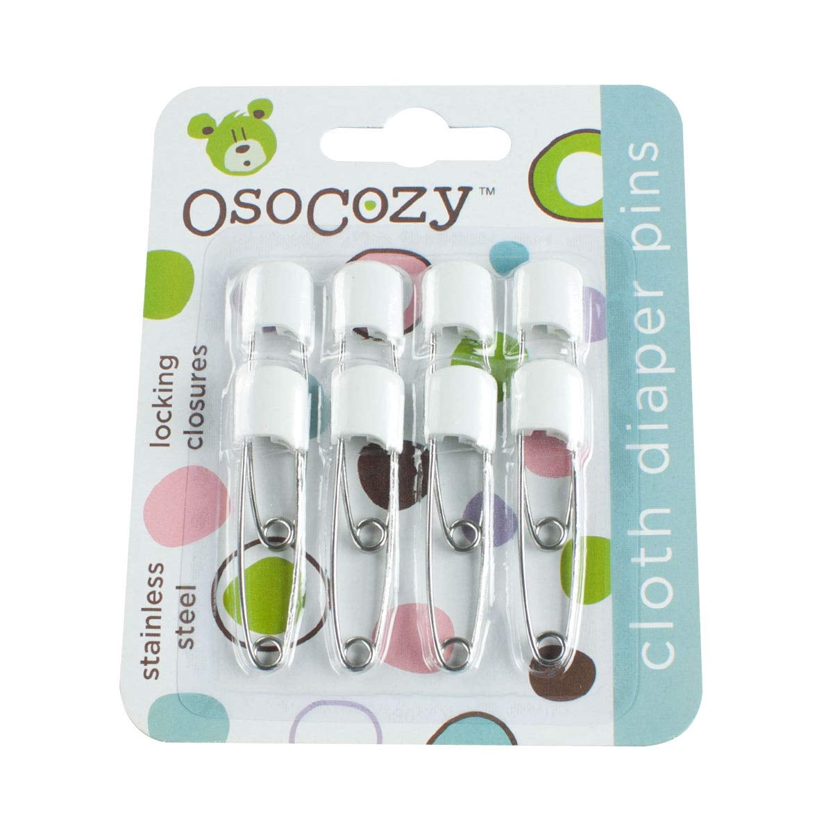 OsoCozy Diaper Pins - {White} - Sturdy, Stainless Steel Diaper Pins with  Safe Locking Closures - Use for Special Events, Crafts or Colorful Laundry