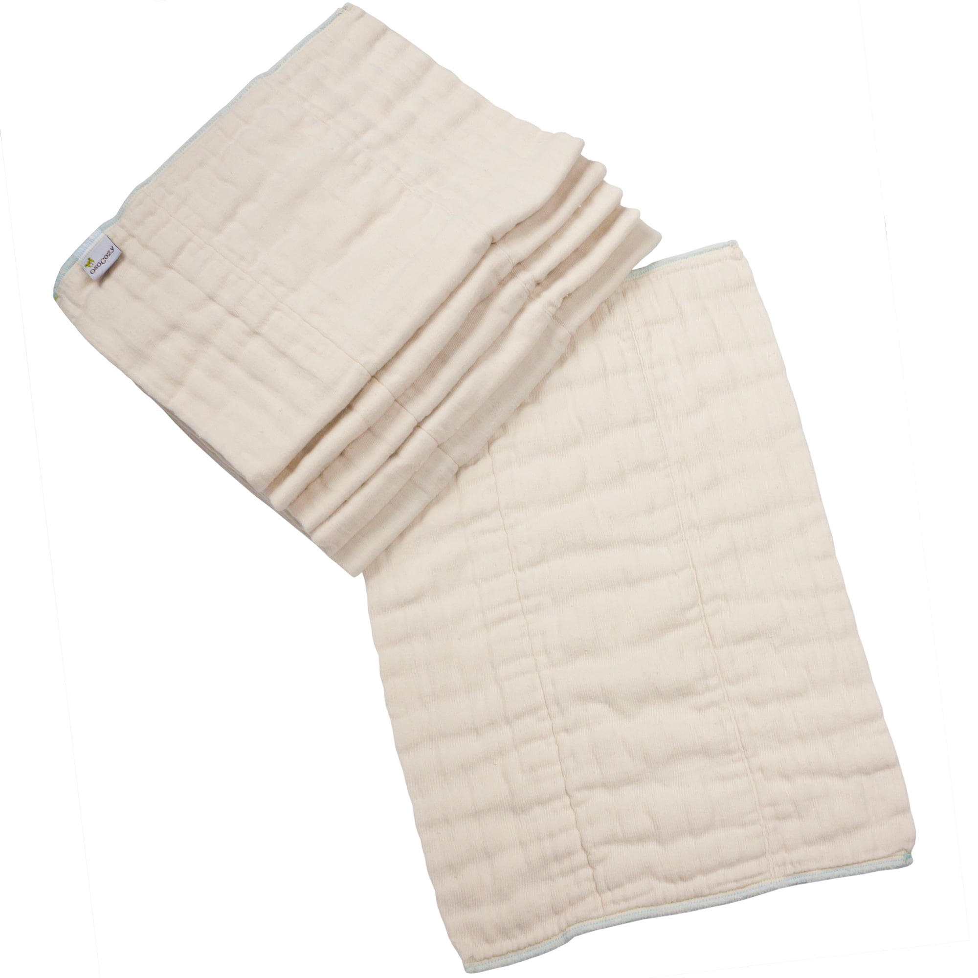 OsoCozy Organic Cotton Prefold Cloth Diapers. Size Premium 4x8x4, Fits 15-20 Lbs. - 6 Pack