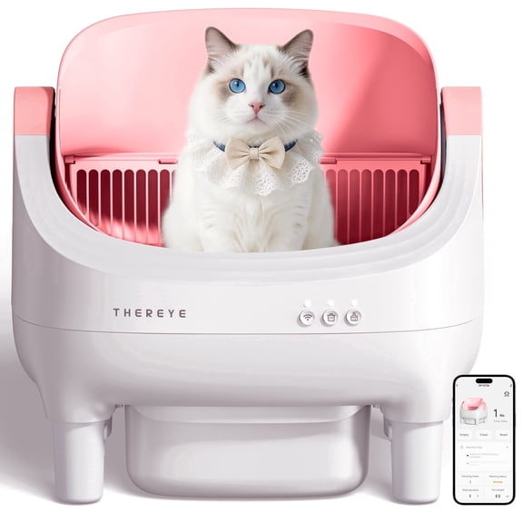 Osoeri Self Cleaning Cat Litter Box, Automatic Litter Box Self Cleaning ,Open Top Large Litter Box for Multiple Cats,with Safety Protection, APP Control,Odor Removal,Mat and Waste Bags Included, Pink