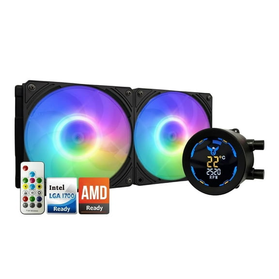 Osprey 240mm AIO CPU Cooler, Copper Radiator with 2400RPM Digital Display Pump, ARGB Fans, Leakproof Technology, PWM Control, CSM Utility App, Supports Intel LGA 1700/1200/115X & AMD AM5/AM4, Black