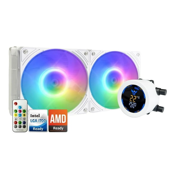 Osprey 240mm AIO CPU Cooler, Copper Radiator with 2400RPM Digital Display Pump, ARGB Fans, Leakproof Technology, PWM Control, CSM Utility App, Supports Intel LGA 1700/1200/115X & AMD AM5/AM4, White