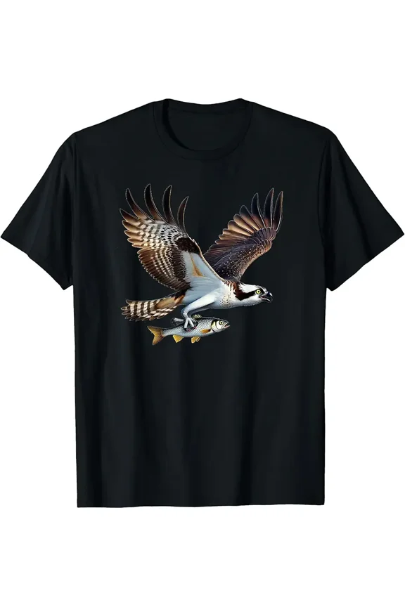 Osprey Bird of Prey Catching Fish Graphic for Fisherman Short Sleeve Cotton T-Shirt