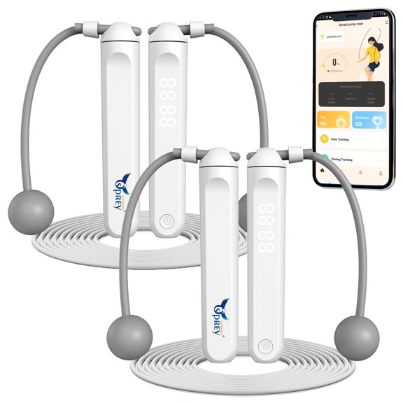 Osprey Electronics 2 pack Smart Jump Rope, Adjustable Digital Counting Jump Rope and Vibration Reminder for Fitness, Exercise, Workout, Gym, White