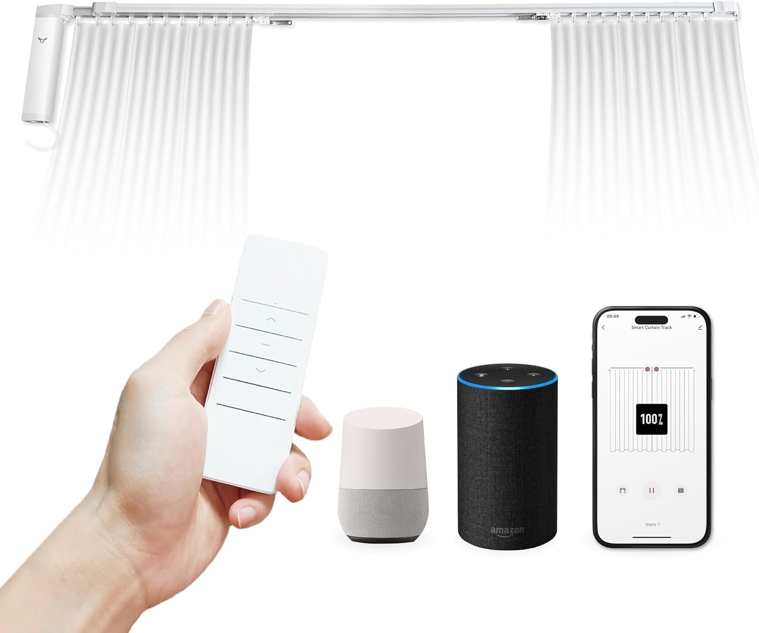 Osprey Smart Curtain Track, Motorized Rod, 5ft11-10ft9, Remote & App Control, Alexa/Google, Wall/Ceiling