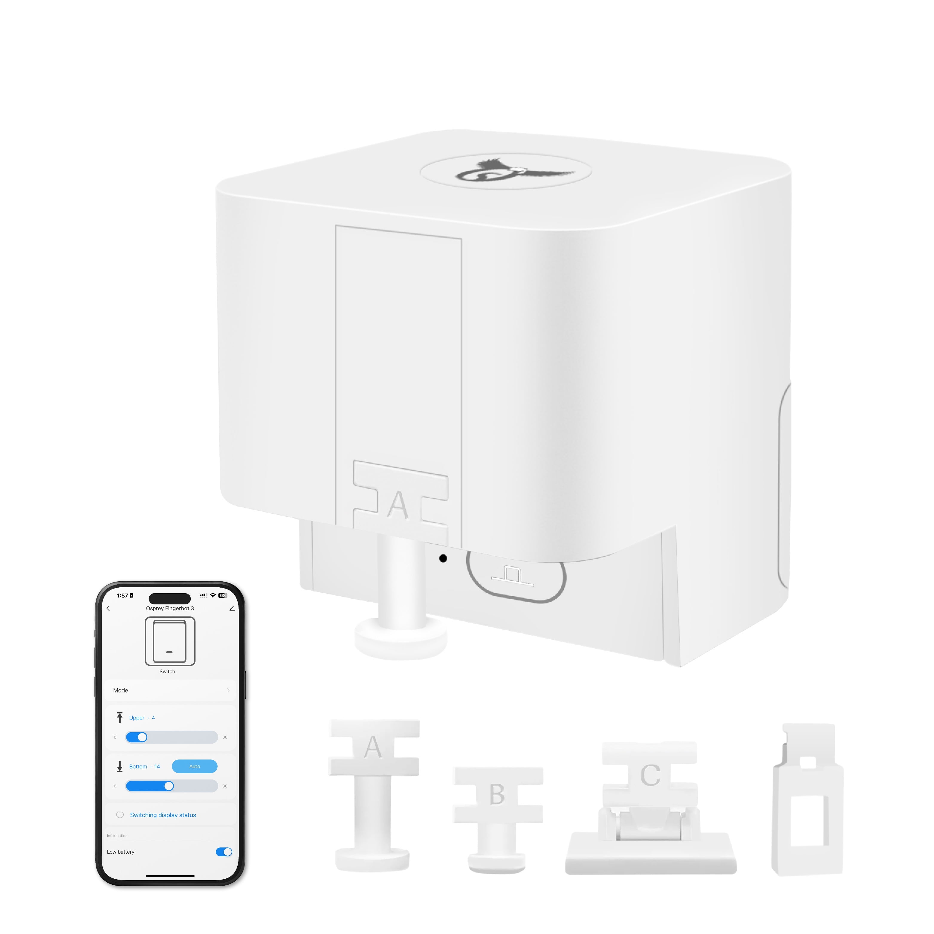 Osprey Smart Finger Bot, Support Multiple Types of Button/Switch, Wireless Bluetooth Control, No Wiring Needed, Timer and App Integration, Google/Alexa Compatible with Osprey Smart Gateway, White