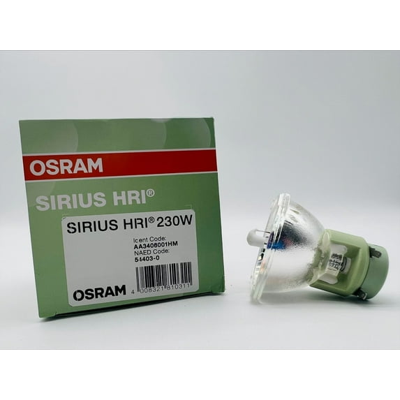 Sirius HRI 230W 7R 54403 Moving Head Discharge Lamp, 9,500 lm, 8000K, Ra75, 70V, 2.5 kVp, Forced Cooling, Any Position, 2,500 hr, Fits Legend 230SR, Rogue R2 - 1 Unit per pack