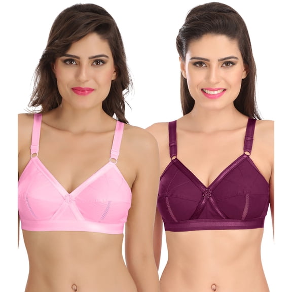 Ossirrio Women Everyday Comfort Full Cup Bra Non Wired Plus Size Cotton Bra Pack of 2