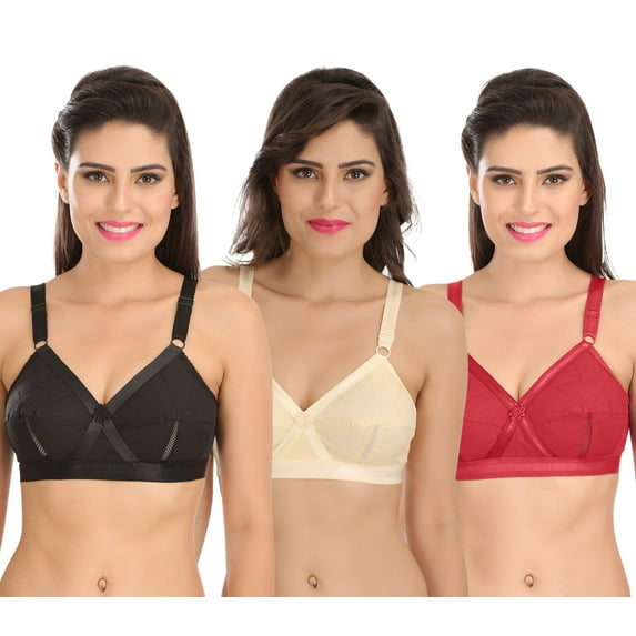 Ossirrio Women Everyday Comfort Full Cup Bra Non Wired Plus Size Cotton Bra Pack of 3