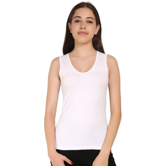 Ossirrio Women's Camisole Basic Layering Tank Top Wide Strap Stretch White Casual Summer Dress