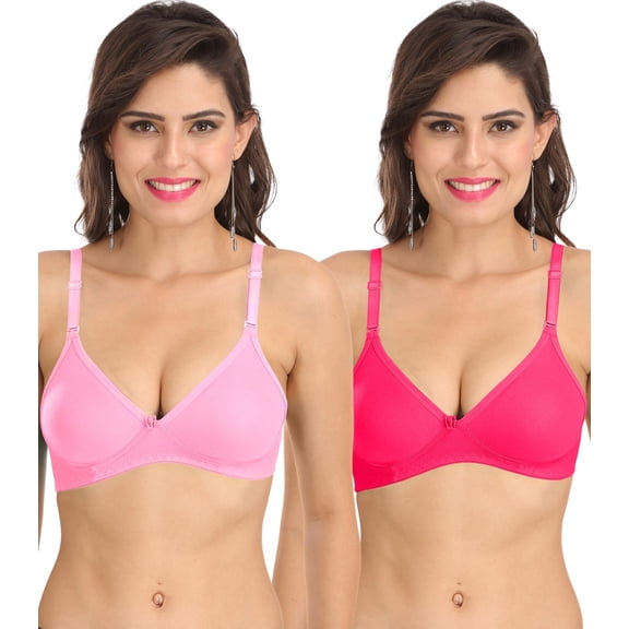 Ossirrio Women's Everyday Non Padded Non Wired 3/4th Coverage T-Shirt Bra with Free Transparent Strap Rani Pink