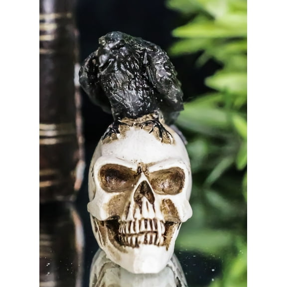 Ossuary Macabre Harbinger Of Doom Black Raven Crow Bird On Skull Mini Figurine