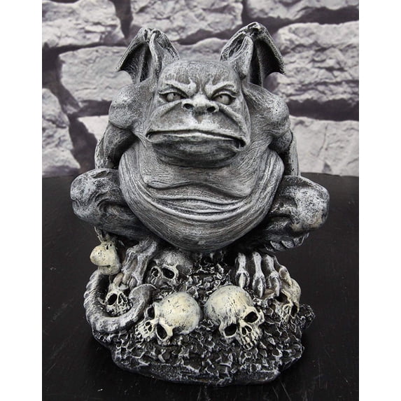 Ossuary Winged Toad Troll Gargoyle Standing On A Bed Of Skulls Statue 6.25"H