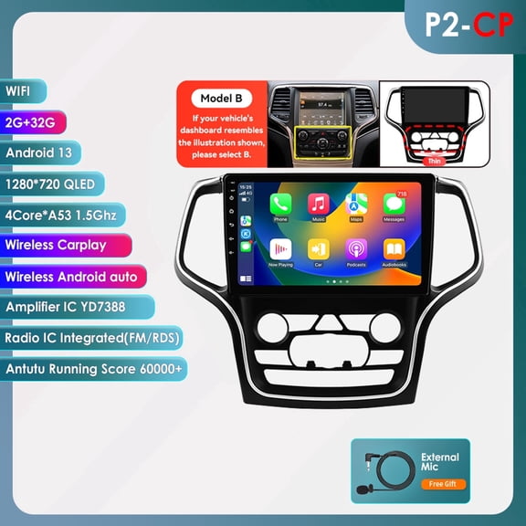 Ossuret 10.1 Touch Sceen Car Stereo Radio For Jeep Grand Cherokee Trackhawk WK2 2014 2015 2016 2017 2018 2019 2020 Android 13 Apple CarPlay 2+32GB WiFi Head Unit Multimedia GPS Navigation Player