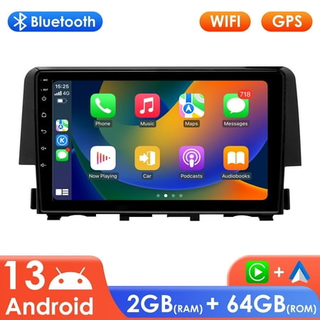 Ossuret 64GB Android 13 Bluetooth Apple CarPlay Wifi AUX Car Stereo Radio Head Unit Multimedia GPS Navigation Player For Honda Civic 10th 2016 2017 2018 2019 2020