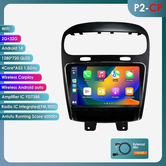 Ossuret 9" Touch Screen Android 13 Bluetooth Apple CarPlay 2+32GB Wifi AUX Car Stereo Radio Head Unit Multimedia GPS Navigation Player For Dodge Journey 2011 2012 2013 2014 2015 2016 2017 2018 2019