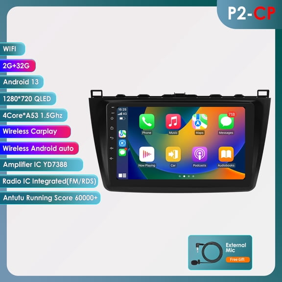 Ossuret 9" Touch Screen Car Stereo Radio For Mazda 6 2007 2008 2009 2010 2011 2012 Android 13 Bluetooth Apple CarPlay 2+32GB WiFi AUX Head Unit Multimedia GPS Navigation Player