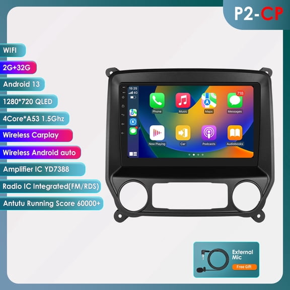 Ossuret Android 13 Bluetooth Apple CarPlay 2+32GB WiFi AUX Car Stereo Radio Head Unit Multimedia GPS Navigation Player In Dash For Chevrolet Chevy Silverado/ GMC Sierra 2014 2015 2016 2017 2018