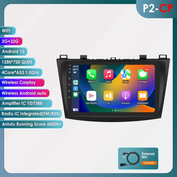 Ossuret Android 13 Car Stereo Radio For Mazda 3 2010 2011 2012 2013 Apple CarPlay Bluetooth 2+32GB WiFi AUX Head Unit Multimedia GPS Navigation Player