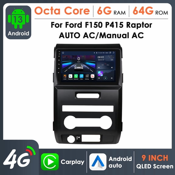 Ossuret Apple CarPlay Android 13 6+64GB Wifi AUX 8 Core Car Stereo Radio Head Unit Multimedia GPS Navigation Player For Ford F-150 F150 2009 2010 2011 2012