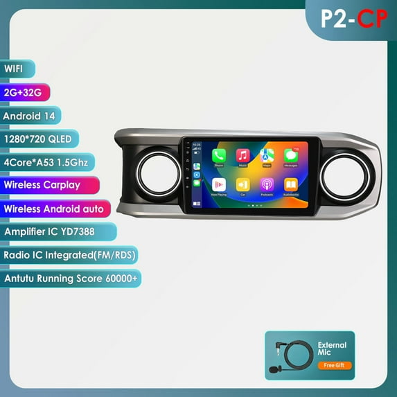 Ossuret Apple CarPlay Android 13 Bluetooth 2+32GB Wifi AUX 10.1" Touch Screen Car Stereo Radio Head Unit Multimedia GPS Navigation Player For Toyota Tacoma 2016 2017 2018 2019 2020 2021 2022