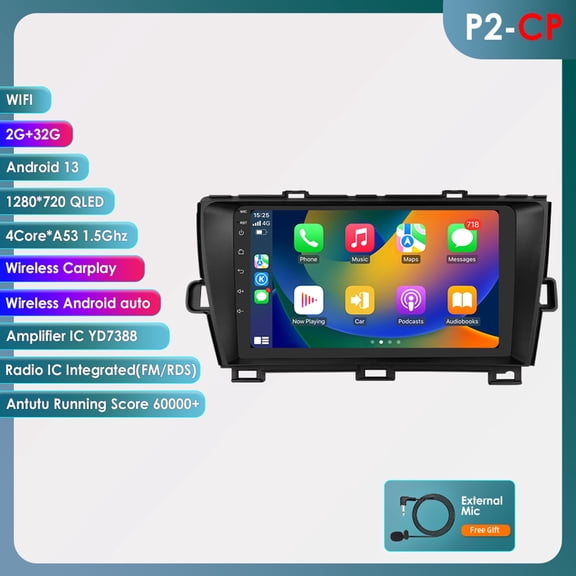 Ossuret Apple CarPlay Android 13 Bluetooth 2+32GB Wifi AUX Car Stereo Radio Head Unit Multimedia GPS Navigation Player In Dash For Toyota Prius 2010 2011 2012 2013 2014 2015