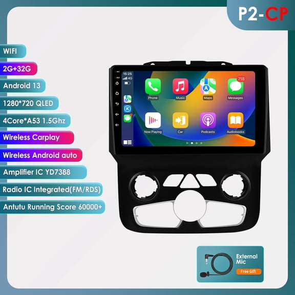 Ossuret Apple CarPlay Android 13 Bluetooth 2+32GB Wifi AUX Car Stereo Radio Head Unit Multimedia GPS Navigation Player For Dodge Ram 1500/2500/3500 2013 2014 2015 2016 2017 2018 With Auto AC