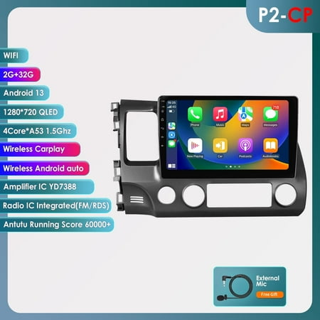 Android 13.0 Wifi 2+32GB Wifi Carplay 4 Core Car Stereo Radio Head Unit GPS Navigation Player For Honda Civic 2006 2007 2008 2009 2010 2011