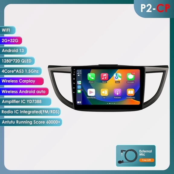 Ossuret Bluetooth Apple CarPlay Android 13 Wifi AUX 2+32GB Car Stereo Radio Head Unit Multimedia GPS Navigation Player For Honda CR-V CRV 2012 2013 2014 2015 2016