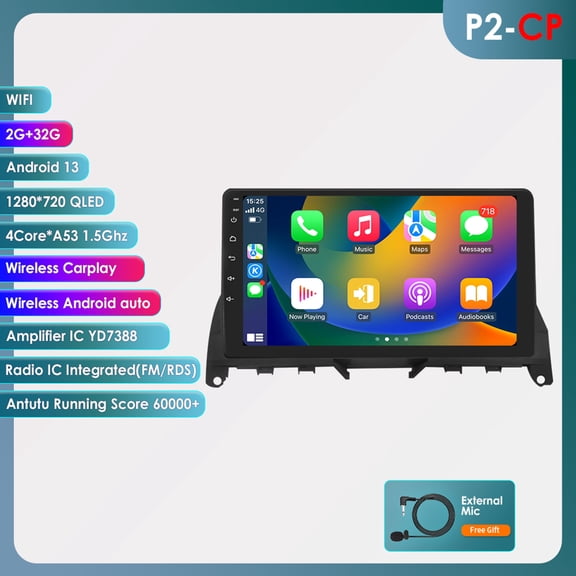 Ossuret Car Stereo Radio For Mercedes Benz C-Class C180 C200 C230 C250 C300 C350 W204 S204 2006-2011 Android 13 Apple CarPlay Bluetooth 2+32GB WiFi AUX Head Unit Multimedia GPS Navigation Player