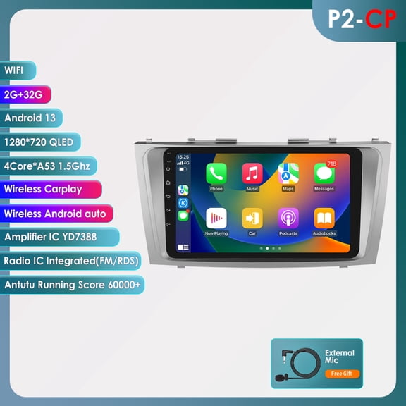 Ossuret Wireless CarPlay Android 13 Bluetooth 2+32GB Wifi AUX Car Stereo Radio Head Unit Multimedia GPS Navigation Player In Dash For Toyota Camry 2007 2008 2009 2010 2011