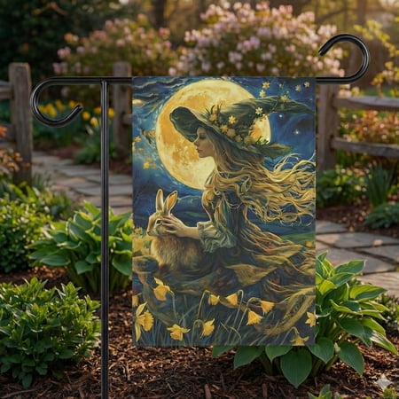 Ostara Garden Flag RabbitThemed Design Pagan Decor Wiccan gift 1