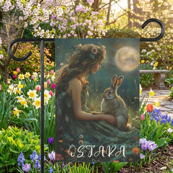 Ostara Garden Flag RabbitThemed Design Pagan Sabbat Decor Wiccan gift 1
