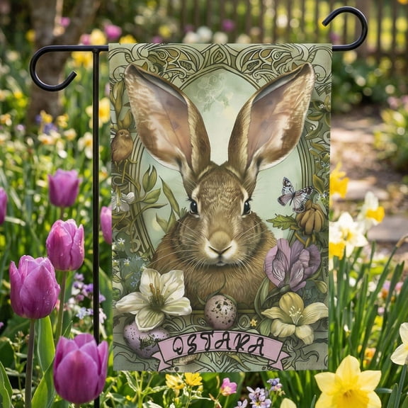 Ostara Garden Flag RabbitThemed Design Pagan Sabbat Decor Wiccan gift