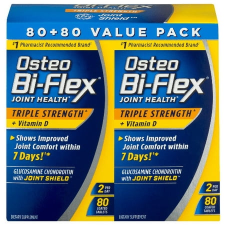 Osteo Bi-Flex With Vitamin D and Glucosamine Chondroitin Tablets, 80 Count, 2 Pack