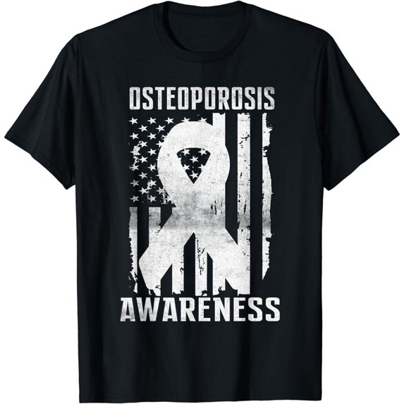 Osteoporosis Awareness Month Day USA Flag Ribbon White T-Shirt